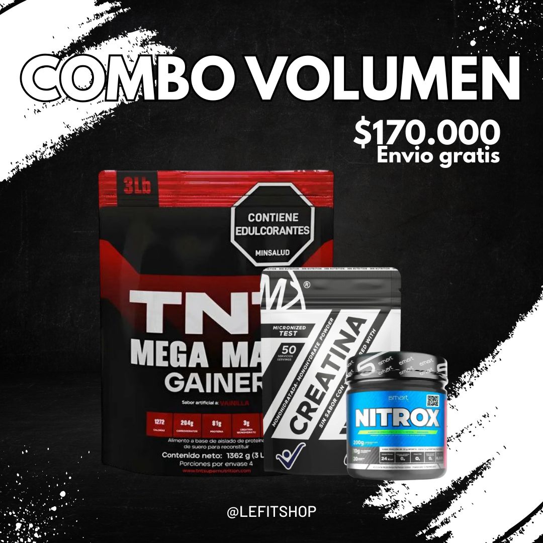 TNT MEGA MASS 3 LBS + CREATINA IMN 50 SERV + NITROX 20 SERV