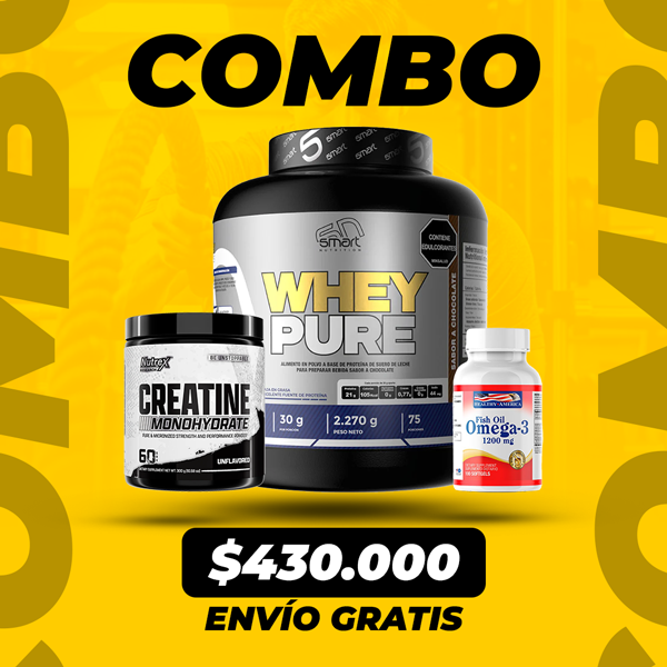 WHEY PURE 5LB + CREATINA NUTREX 60 SERV + OMEGA 3 HEALTHY 100 CAPS