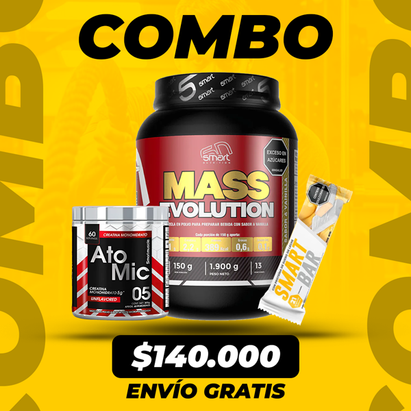 MASS EVOLUTION 4 LB + ATOMIC MONOHIDRATO 60 SERV + SMART BAR