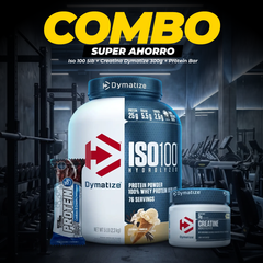 COMBO ISO 100 DYMATIZE + CREATINA DYMATIZE 300G + PROTEIN BAR
