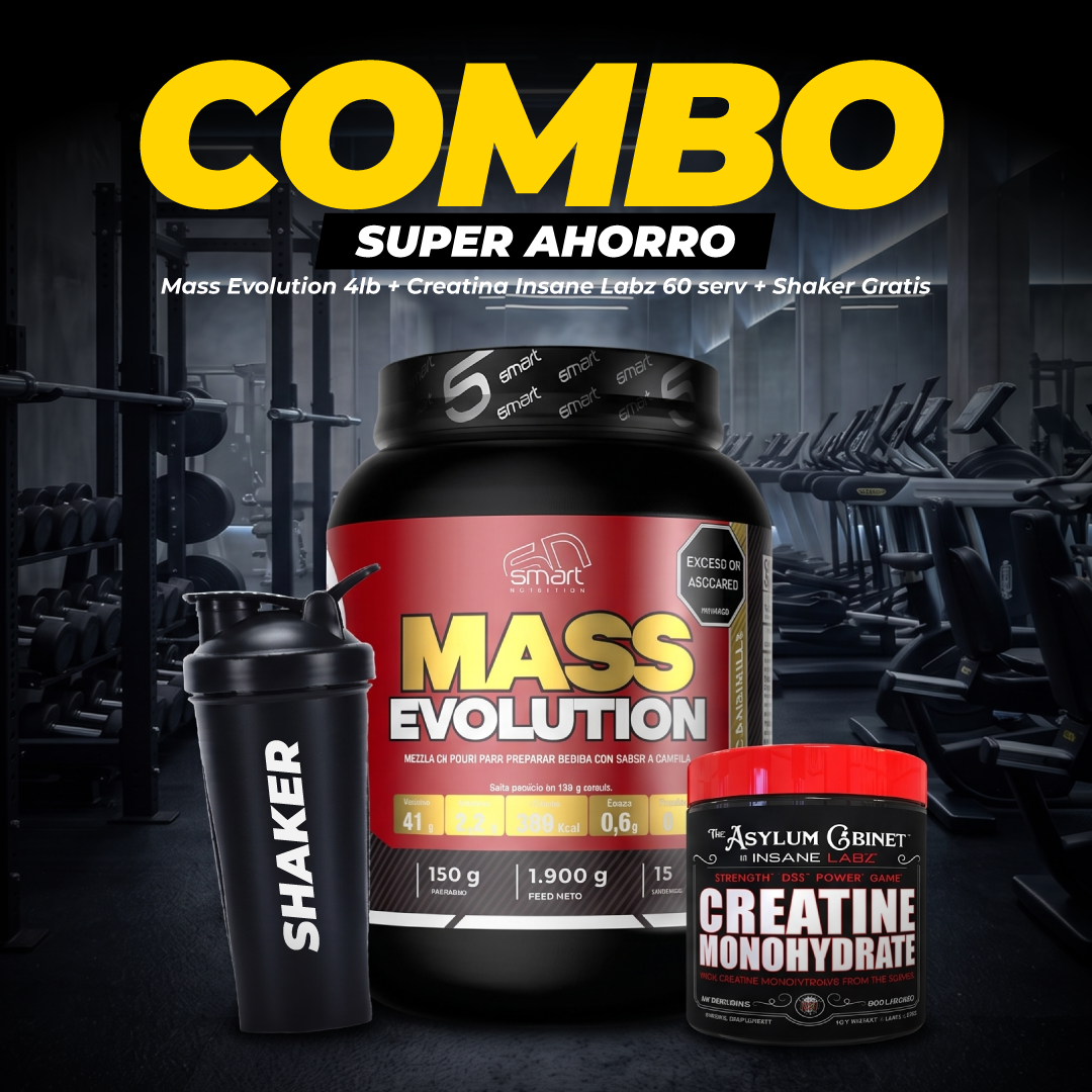 COMBO CREATINA MASS EVOLUTION 4LB + CREATINA INSANE LABZ 60 SERV + SHAKER