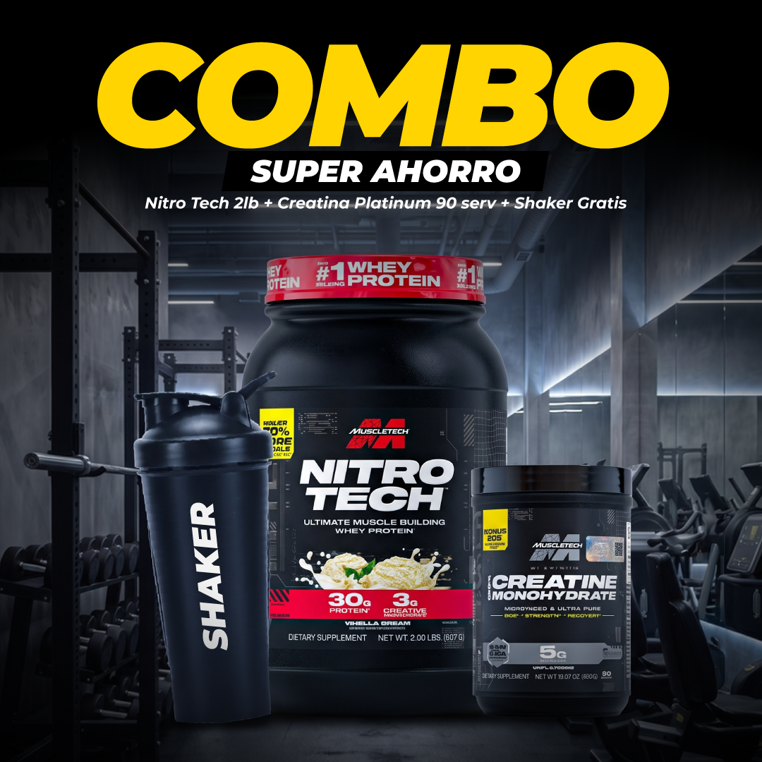 COMBO NITRO TECH 2LB + CREATINA PLATINUM 90 SERV + SHAKER