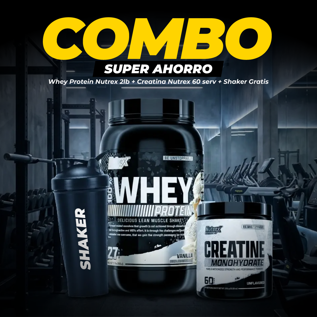 COMBO WHEY NUTREX 2LB + CREATINA NUTREX 60 SERV + SHAKER
